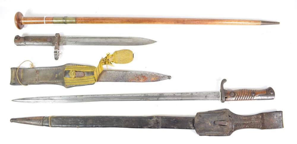 Lot 125 - A German Model 1898 Mauser Bayonet, the 52cm quill back steel blade stamped with crown over ERFURT