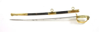 Lot 129 - An Imperial German Naval Sword, the 69.5cm quill back steel blade stamped with trademark for...