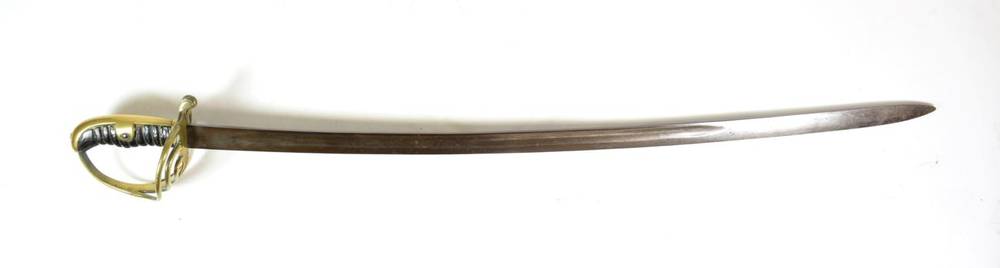 Lot 130 - A Copy of a Cuirassier's Sword, 87.5cm single edge fullered steel blade, the brass four bar...