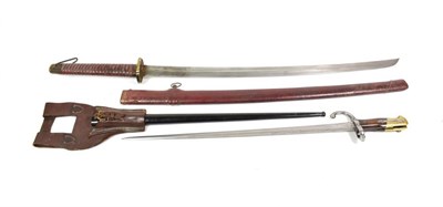 Lot 147 - A French Model 1874 Gras Sword Bayonet, with St Etienne blade, the steel scabbard later painted...