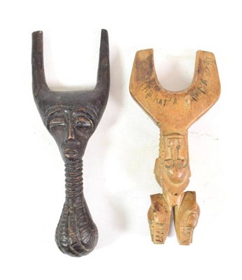Lot 158 - An African Fertility Doll, possibly Songye, with four block carved heads on two outsplayed...