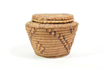 Lot 174 - An Early 20th Century North American Indian Coiled Ash Splint Basket and Cover, Thompson Indian...