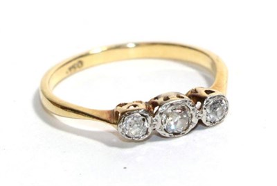 Lot 7 - An old cut diamond three stone ring, total estimated diamond weight 0.35 carat approximately,...