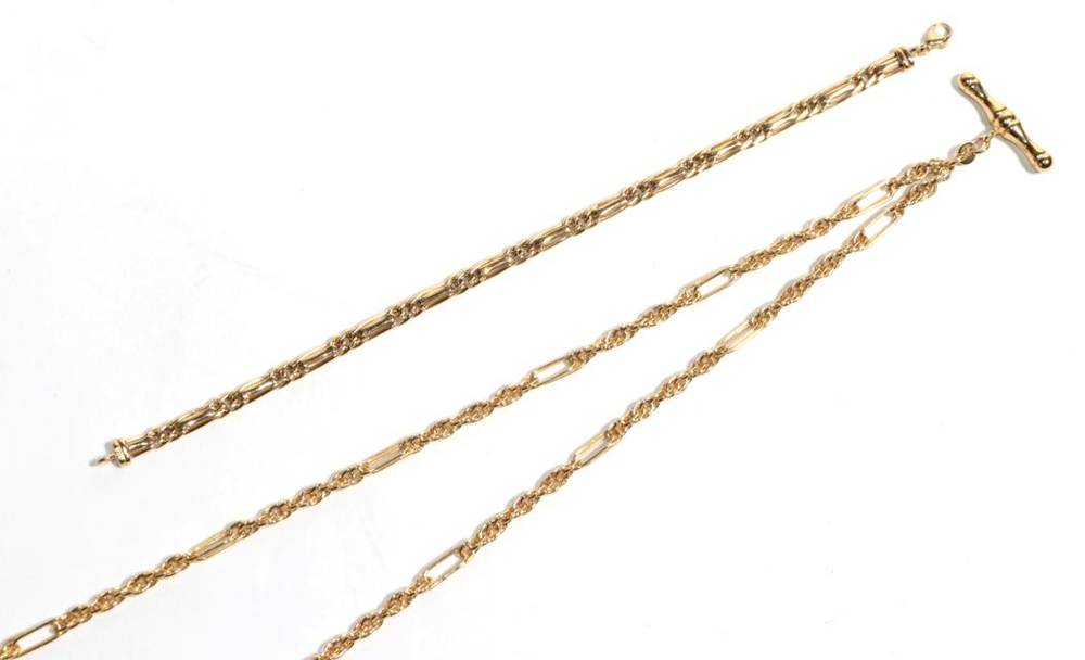 Lot 12 - A fancy link bracelet stamped 375, length 19cm; and a yellow metal necklace, length 46cm (2)