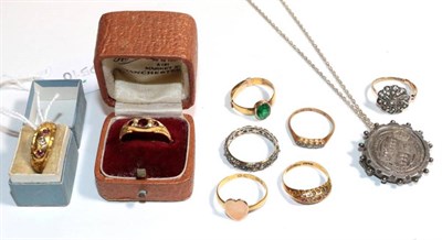 Lot 17 - Seven assorted gem and paste set rings (four with re-sizing adjusters present) (a.f.) and a...