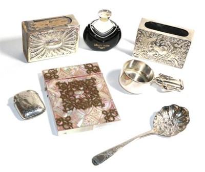 Lot 38 - Two silver match box holders; a mother-of-pearl card case and four other items (7)