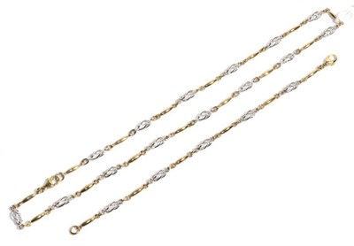 Lot 42 - A 9 carat two colour gold fancy link necklace, length 46cm and a matching bracelet, length...
