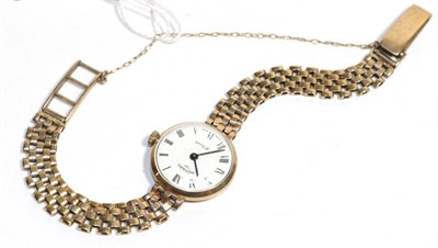 Lot 54 - A lady's 9 carat Rotary wristwatch, link bracelet, stamped, Roman enamel circular dial, (a.f.)