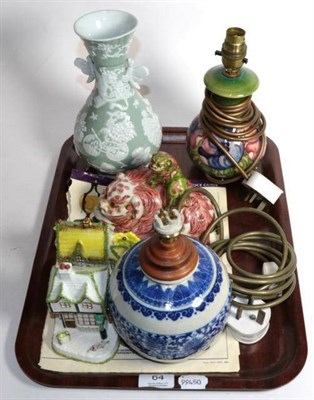 Lot 64 - Six ceramic items including a Moorcroft lamp