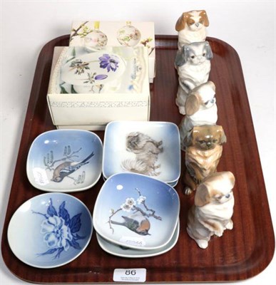 Lot 86 - Royal Copenhagen porcelain ornaments comprising five Pekinese dogs; six various pin dishes and...