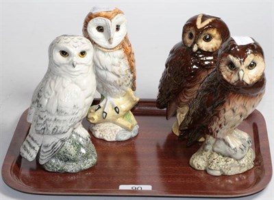 Lot 90 - Four Beswick for Royal Doulton owl whisky decanters (three with original contents)