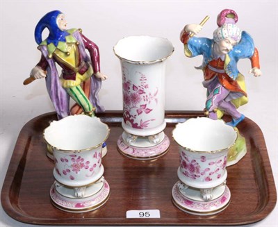 Lot 95 - A pair of Continental polychrome figures and a garniture of Meissen vases