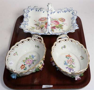 Lot 101 - Two modern Dresden baskets and another flower painted basket