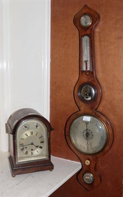 Lot 132 - An oak veneered chiming mantel clock and a Victorian mahogany wheel barometer (2)