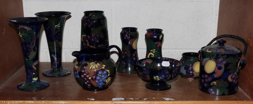 Lot 134 - A collection of Royal Stanley ware Jacobean pattern pottery, including vases, jug etc