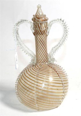 Lot 141 - A Façon de Venise twin-handled flask and stopper, in 17th century style, with opaque white and...