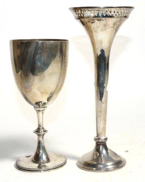 Lot 143 - Victorian silver goblet and a silver posy vase (2)