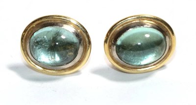 Lot 174 - A pair of 18 carat gold aquamarine earrings, with post fittings