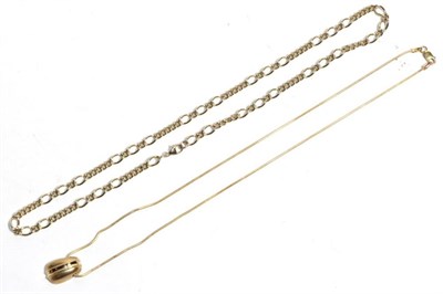 Lot 177 - A 9 carat gold matt polished pendant on a snake chain, length 40cm; and a 9 carat gold fancy...