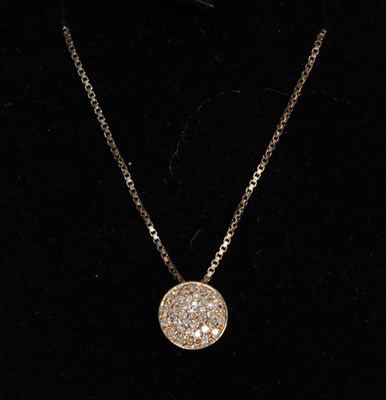 Lot 182 - A diamond pendant, on 9 carat chain, pendant 1cm diameter, chain length 40cm