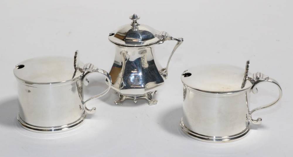 Lot 188 - A pair of silver drum mustard pots, Garrard & Co, London 1964; and an octagonal baluster...