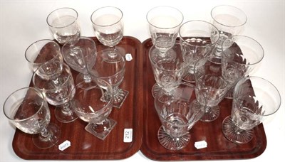 Lot 212 - A set of eight cut glass wines together with tray of other wines