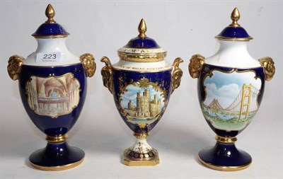 Lot 223 - Coalport limited edition Caernaton Castle vase and cover and two others (3)