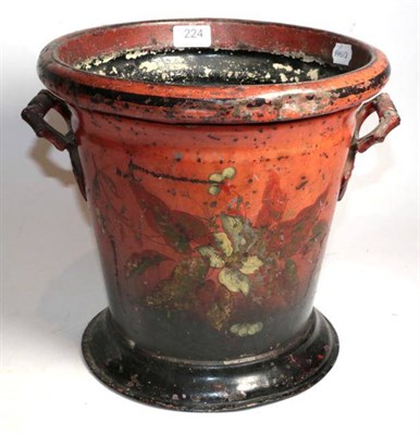 Lot 224 - A 19th century painted tin twin handled bucket