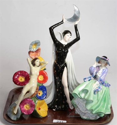 Lot 231 - A Wedgwood figure 'Queen of The Night'; Carlton Ware figure; and Royal Doulton 'Top O The Hill'...