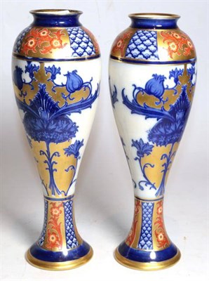 Lot 236 - A pair of William Moorcroft Macintyre Aurelian ware vases, designed in 1897, transfer printed...