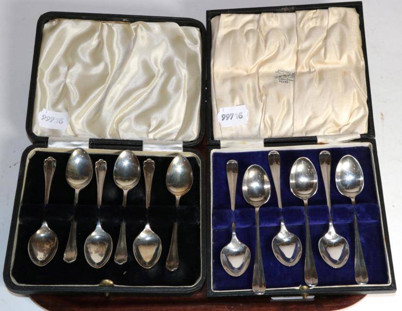 Lot 258 - A set of six Hanoverian pattern teaspoons, James & William Deakin, Sheffield; and another set...