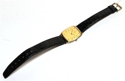 Lot 281 - A plated rectangular shaped wristwatch, signed Omega, model: De Ville, circa 1985, quartz movement