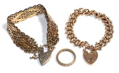 Lot 286 - Two fancy link bracelets with heart shaped padlocks, both stamped '9ct', lengths 18cm and 19cm;...