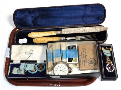 Lot 295 - A silver chronograph pocket watch; two silver gilt enamel Amphibious Masonic Lodge 1803...