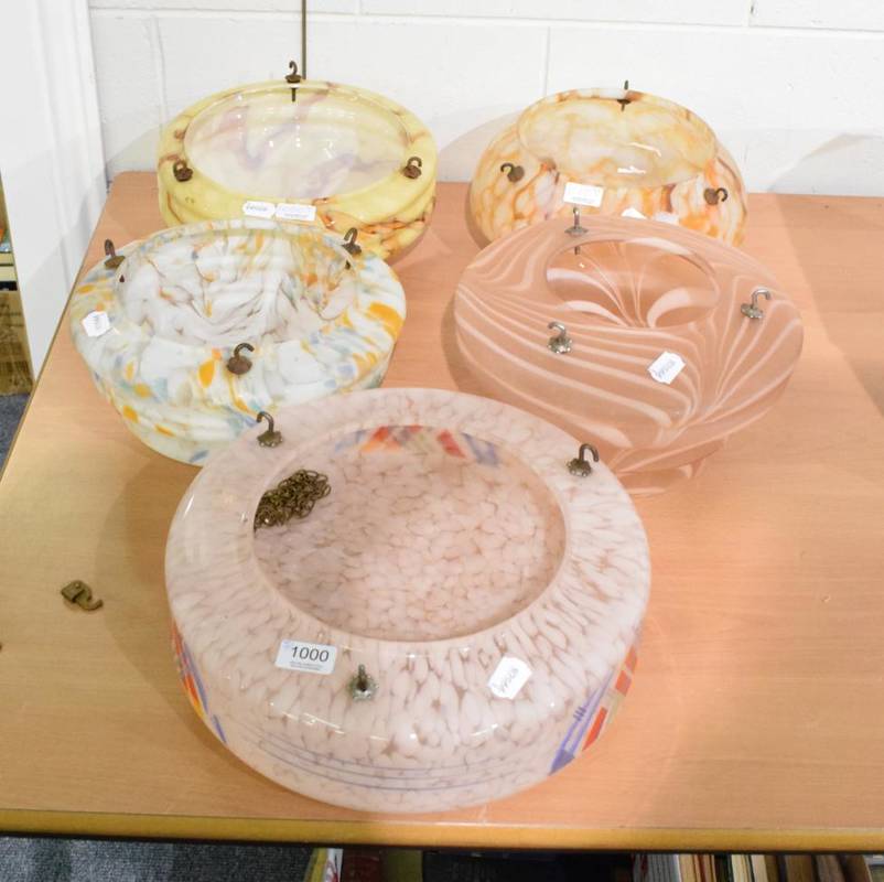 Lot 1000 - Five 1930's/40's glass hanging shades