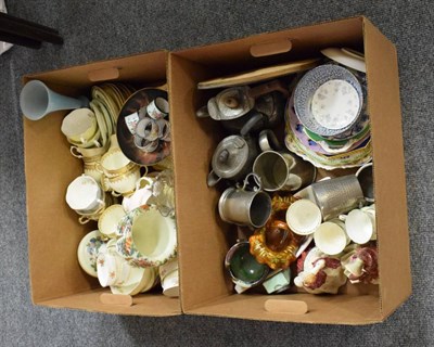 Lot 1021 - A quantity of assorted china; tea wares; Doulton figures; glass etc (two boxes)