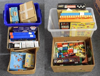Lot 1026 - Various toys including a Lego set in wooden box, a Scalextric set, games, a quantity of loose...