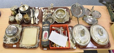 Lot 1031 - A collection of silver plate including a breakfast dish, a pair of entree dishes, a bread...