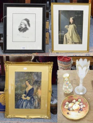 Lot 1050 - After George Baxter, ''Italy'', print; a 19th century print of Queen Victoria; another print; a...