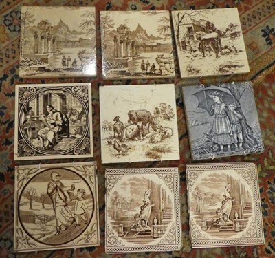Lot 1075 - A quantity of transfer printed late 19th/early 20th century tiles including Wedgwood, etc and...