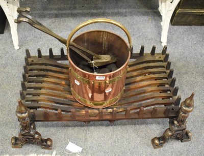 Lot 1079 - A large firegrate comprising pair of andiron supports and basket; together with copper and...