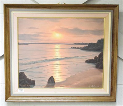 Lot 1105 - Roger de la Corbiere, Seascape at sunset signed, oil on canvas