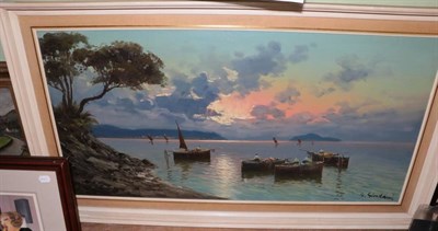 Lot 1129 - Italian School (20th century) Fishing boats off the Neapolitan coast, indistinctly signed, oil...