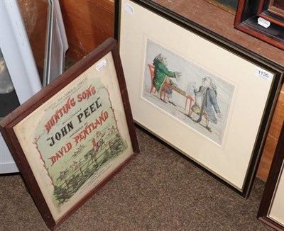 Lot 1135 - A French caricature and together with framed John Peel sheet music