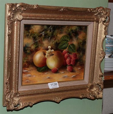 Lot 1138 - J F Smith (19th century), Still life with Raspberries, signed, oil on canvas, 19cm by 24cm