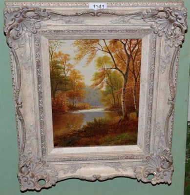 Lot 1141 - Attributed to William Mellor, Kingfishers in an autumnal riverscape, oil on panel