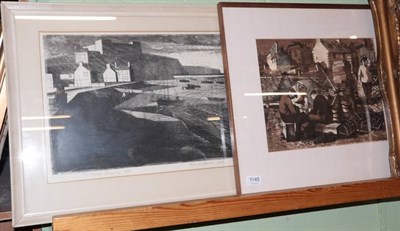 Lot 1145 - Oliver Pemsel, Baiting, 1953, framed lithographic print; and Frank Howes, coastal scene, circa...