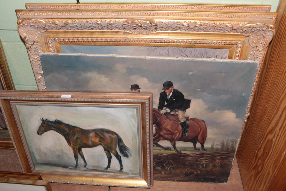 Lot 1148 - S L Bennett (20th century) A pair of portraits of an equestrian mounted lady and gentleman, signed