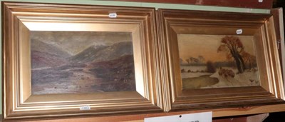 Lot 1163 - British school, 19th/20th century a pair of country landscapes, one indistinctly signed, oils, 24cm