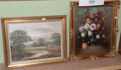 Lot 1164 - David Morgan, Horses in wooded landscape, signed, oil on canvas together with an indistinctly...